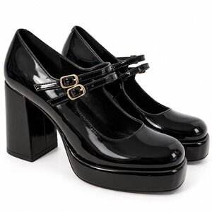 Guess Patent Strap Platform Mary Jane Block Heels 7.5M Whimsigoth Dark Academia